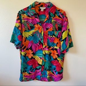 Vintage Hawaiian Floral Silk Camp Shirt M